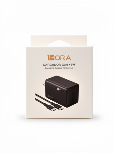 CARGADOR 45W TIPO C      2 PUERTOS 1 HORA