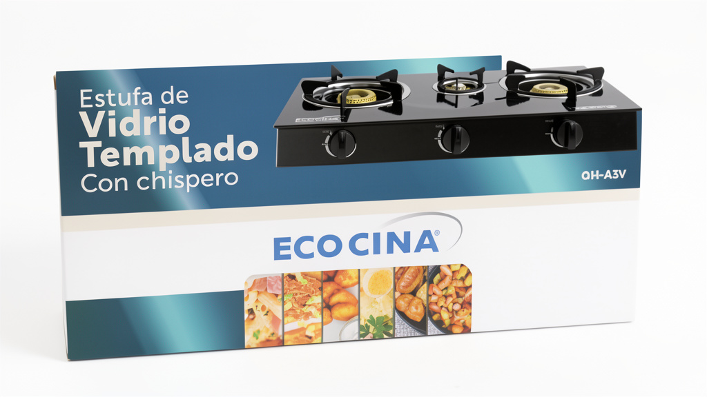 ESTUFA GAS 3 QUEM. VIDRIO TEMPLADO CON CHISPERO