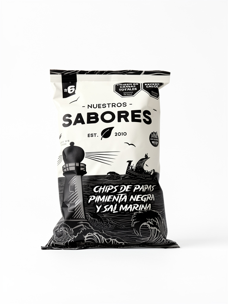 Nuestros Sabores chips papas pimienta negra y sal marina