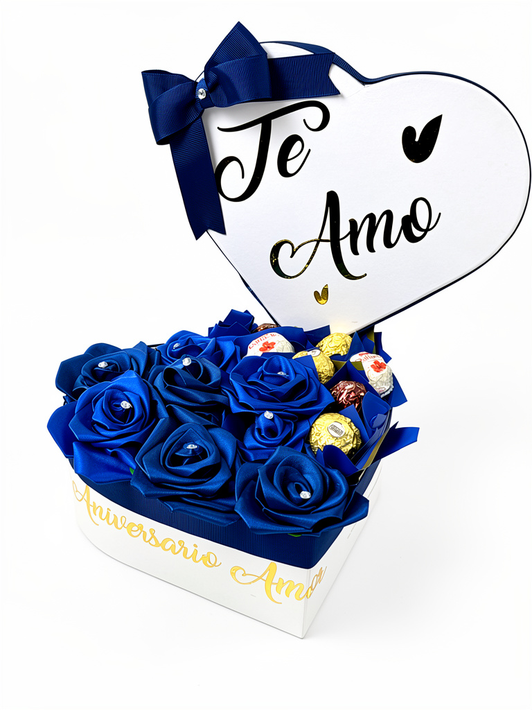 8 Rosas eterna con chocolates en caja corazón