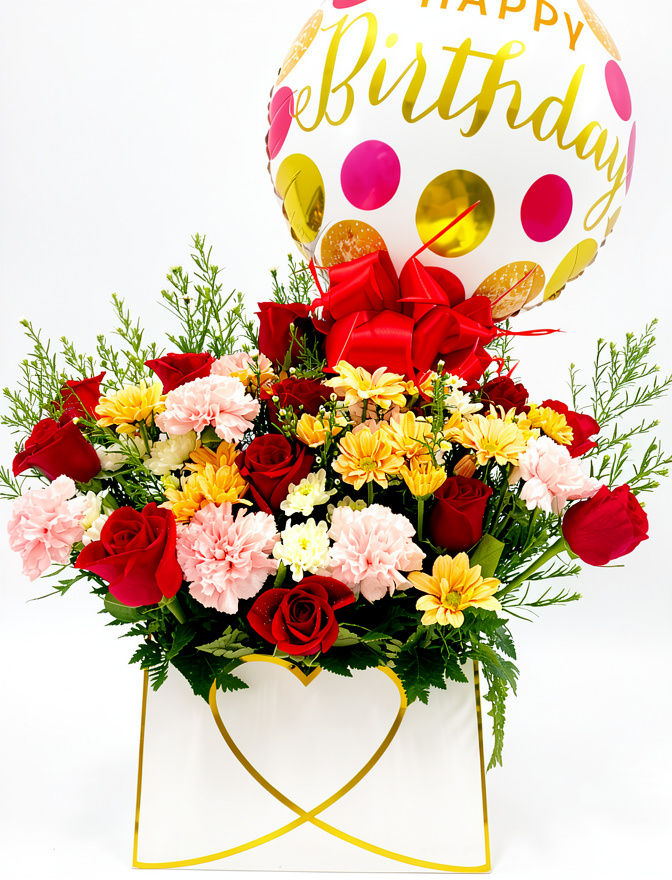 Arreglo Floral Mixto con Globo