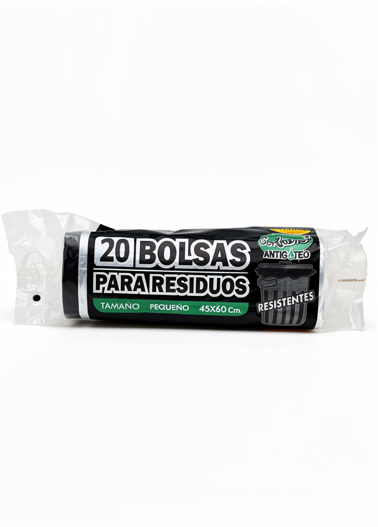 Bolsas de Residuo Rollo 45x60 Cm. P/20 Bolsas Resistentes BD Negro