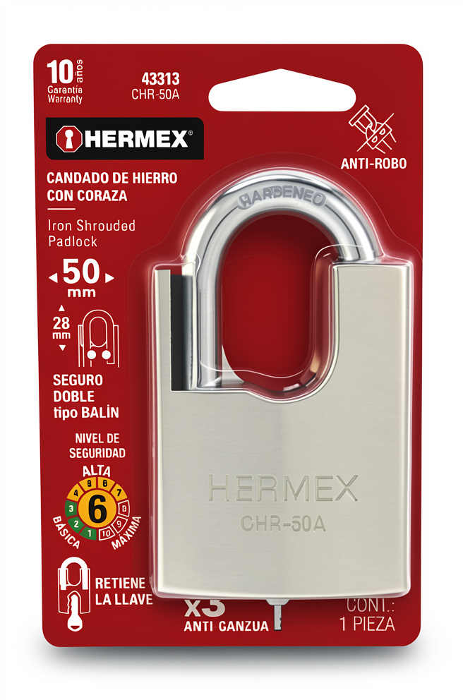 Candado de hierro con coraza hermex 50 mm
