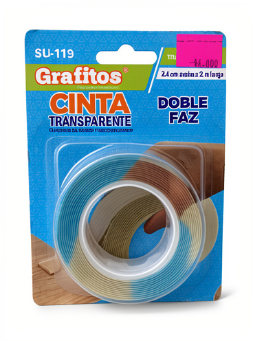 Cinta doble faz grafitos 2.4cm transparente
