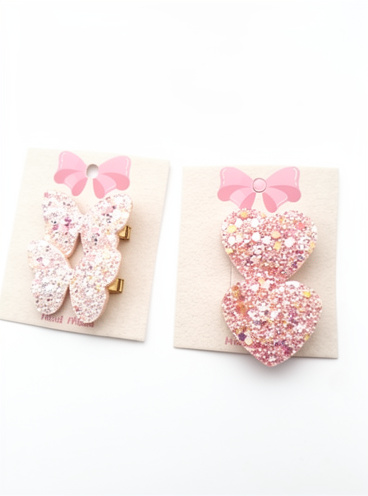 Pinzas escarchadas corazón y mariposas