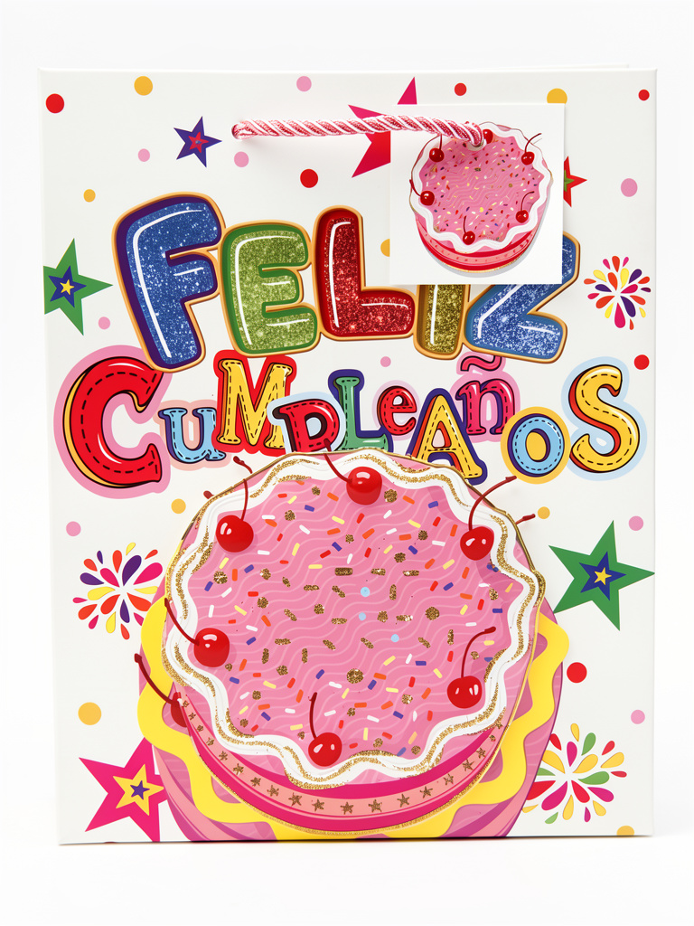 Bolsa De Regalo Torta Feliz Cumpleaños 18x23cm