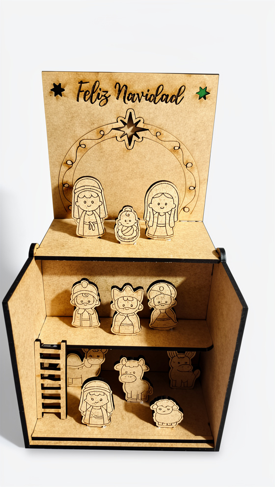 Cajita Pesebre vinil 10x6x18 abierta