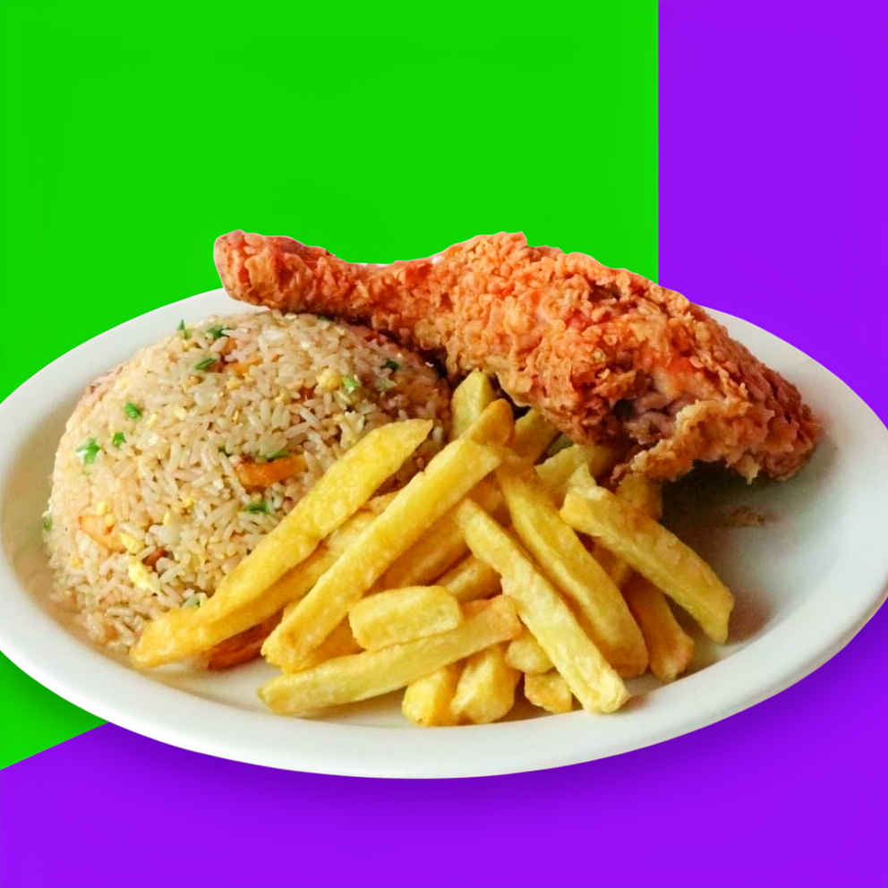 POLLO CON PAPAS 2 PIEZA + ARROZ