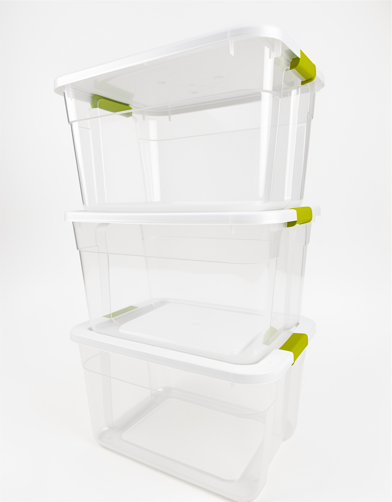 Caja plastica transparente con tapa 66l con traba