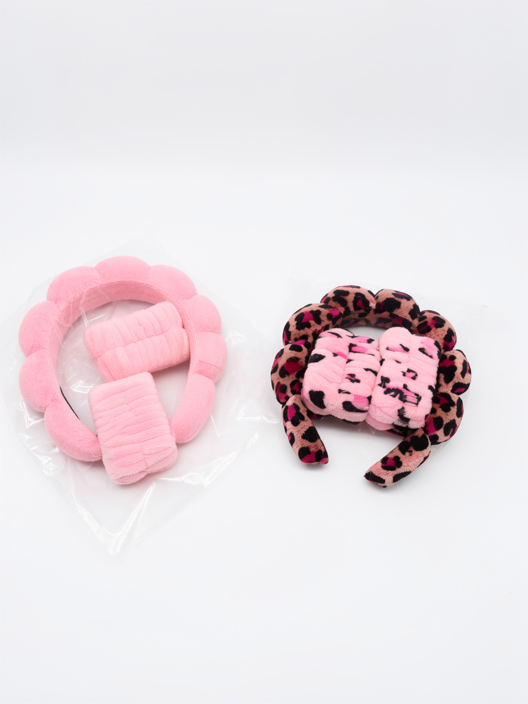 Vincha peluche rosa con muñequeras