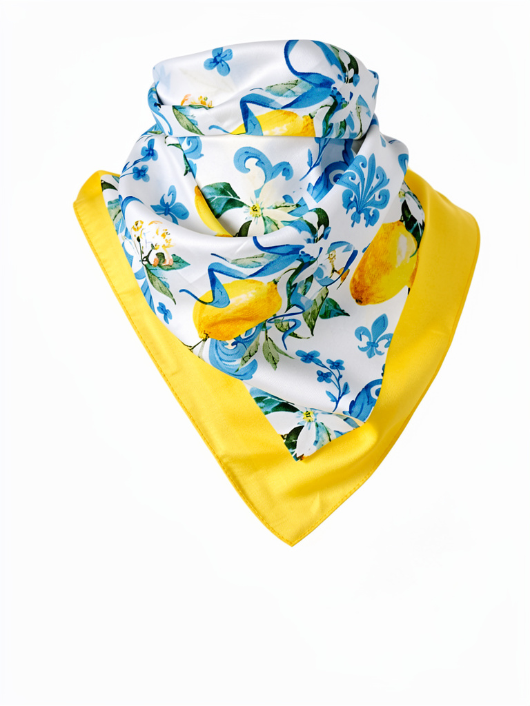 Pañuelo floral amarillo y azul 70 x 70