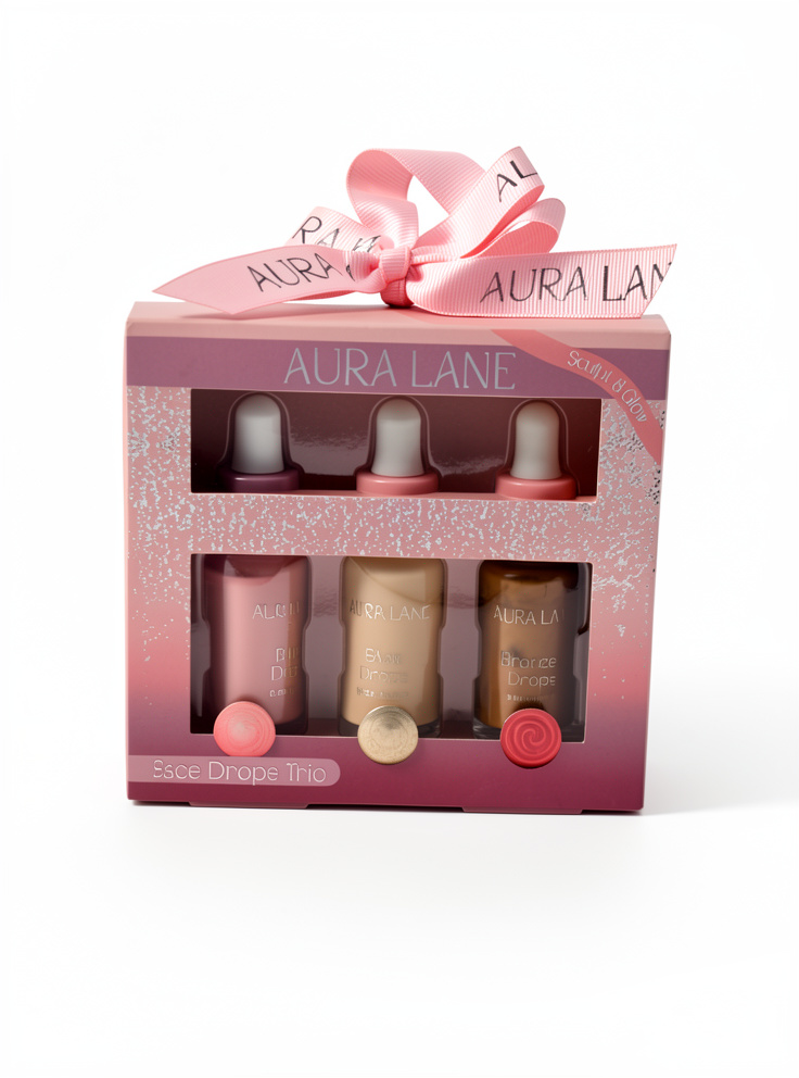 SET DE ILUMINADOR, BLUSH Y BRONCEADOR LIQUIDO AURA LANE
