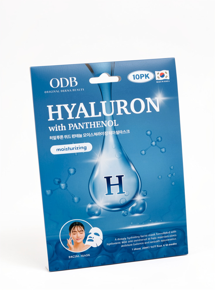 MASCARILLA FACIAL ÁCIDO HIALURÓNICO CON PANTENOL ODB KOREANA