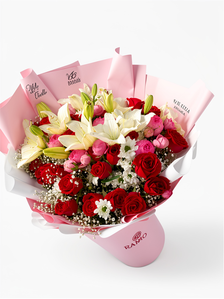 Ramo rosas lirios rosas y peonias