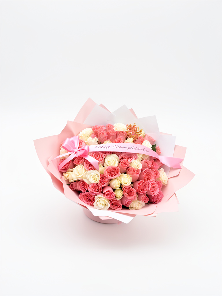 Ramo  de 25 rosas rosas y 25 blancas