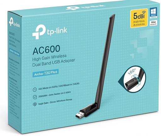 TP-Link Archer T2U Plus Adaptador USB de Banda Dual, Inalámbrico, de Alta Ganancia, Ac600