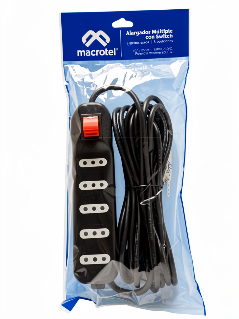 ALARGADOR 5 ENTRADAS 5mts C/INTERRUPTOR MACROTEL.