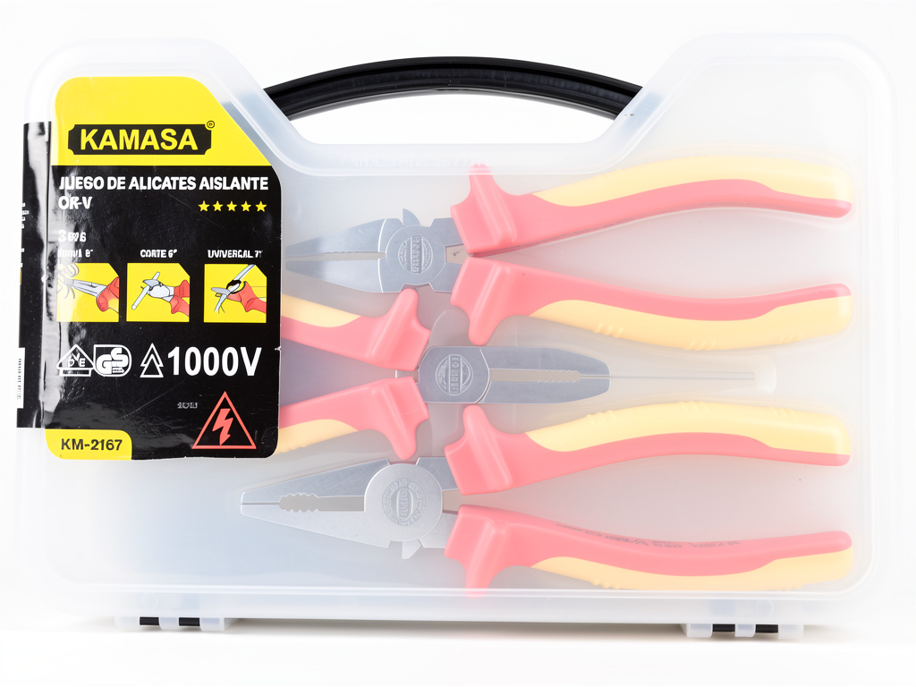 JUEGO DE ALICATES AISLADOS 3PCS MALETIN KAMASA