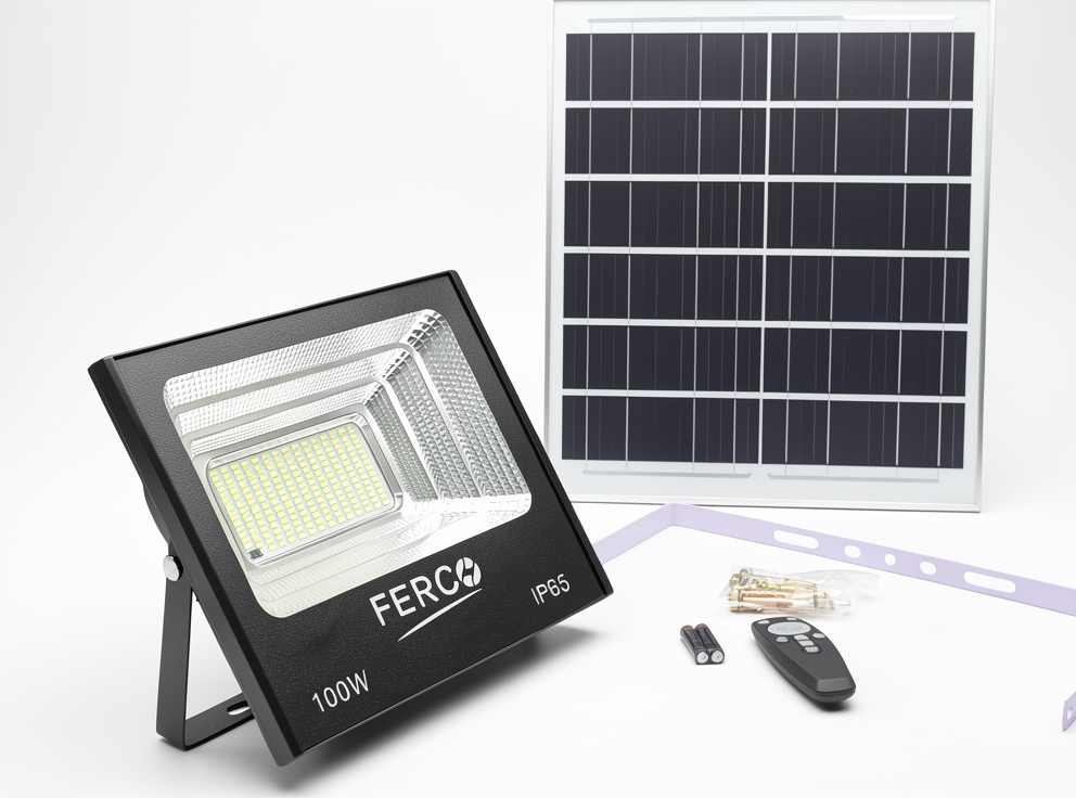 REFLECTOR LED 100W CON PANEL SOLAR