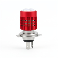 BOMBILLA H4 BASE DE ALUMINIO COLOR ROJO LUPA LUZ BLANCA Y AMARILLA