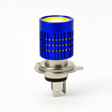 BOMBILLA H4 BASE DE ALUMINIO COLOR AZUL LUPA LUZ BLANCA Y AMARILLO