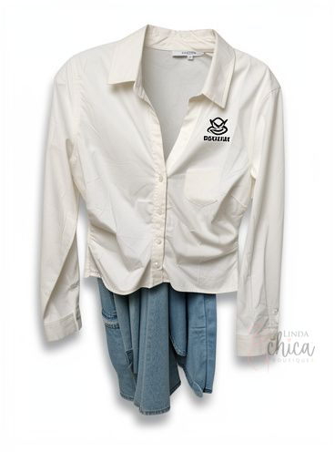 Camisa manga larga beige y blanca
