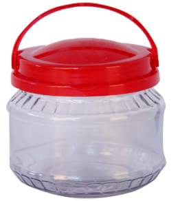 Frasco vidrio redondo 1000cc tapa plast con manijas