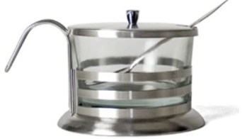 Azucarera vidrio y metal con tapa y cuchara