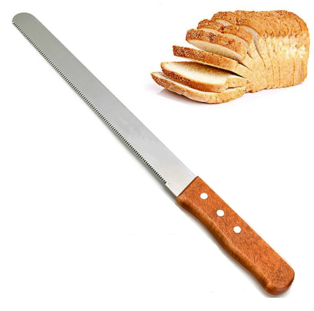 Cuchillo pan mango madera 42 cm dentado fino