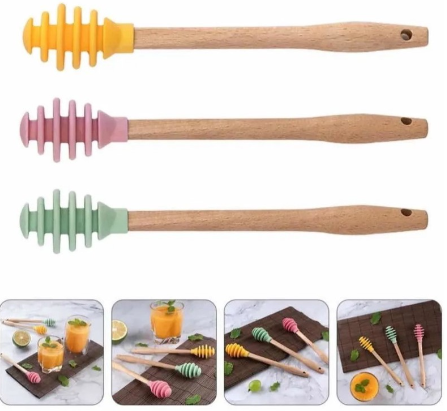 Cuchara mielera silicona mango madera 18 cm