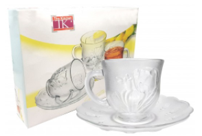 Jgo 6 tazas y platos de vidrio Gala