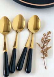Cuchara té  dorada mgo ceramica negro