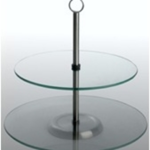 Base exhibidora redonda dos pisos vidrio c/ soporte metal p/muffins canape en caja