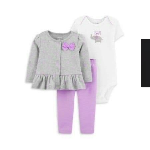 Conjunto 3 piezas Gris con Lazo Rosado