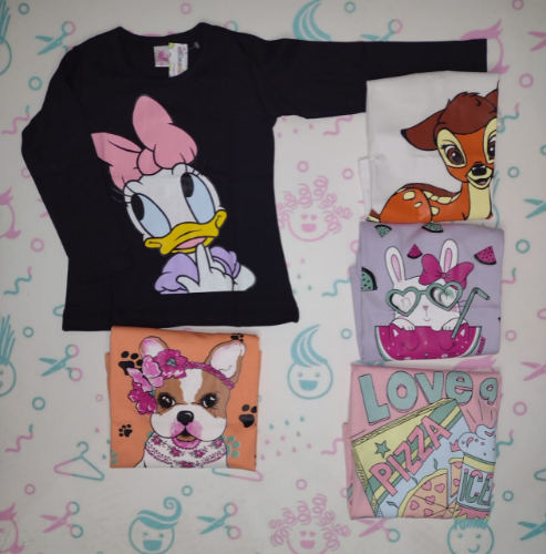 PN0182 REMERA ALGODÓN NENA MANGA LARGA ESTAMPADA  "LAUMAT"
