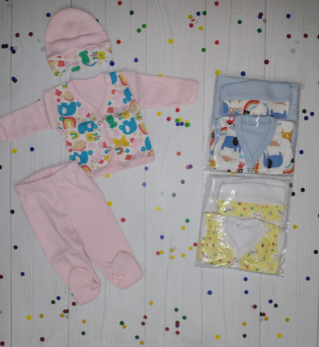 +PB0260 RECIBIDOR BEBA/BEBE ESTAMPADO (4 PIEZAS) ALGODÓN "ANILEN" MANGA CORTA/LARGA