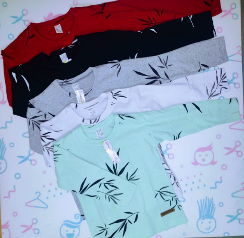 PV0164 REMERA MANGA LARGA NENE ALGODÓN ESTAMPADA  (HOJAS) "DEGLORI"