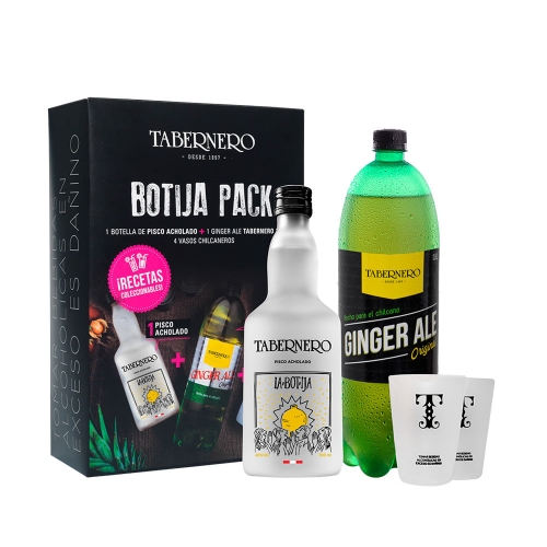 PACK BOTIJA "Tabernero Acholado 700ml + Ginger Ale 1.5L + 2 Vasos"