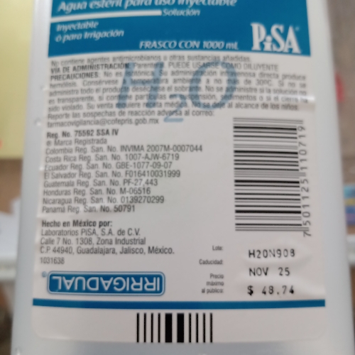 Agua inyectable 1000ml