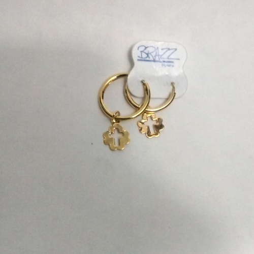 ARGOLLA EN LAMINADO LISA SENCILLA CON CRUZ COLGANTE DORADO ALD00144
