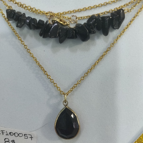 CADENA FABRICADA DOBLE/ PIEDRA PICADA Y DIJE ENGASTADO  CFL00057