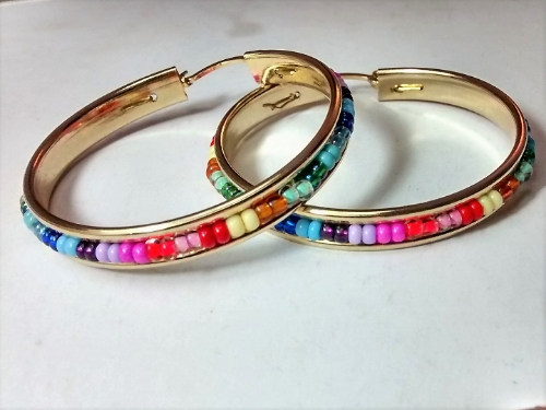 ARGOLLAS EN LAMINADO BORDEADA DE CANUTILLO DE COLORES ALD00176