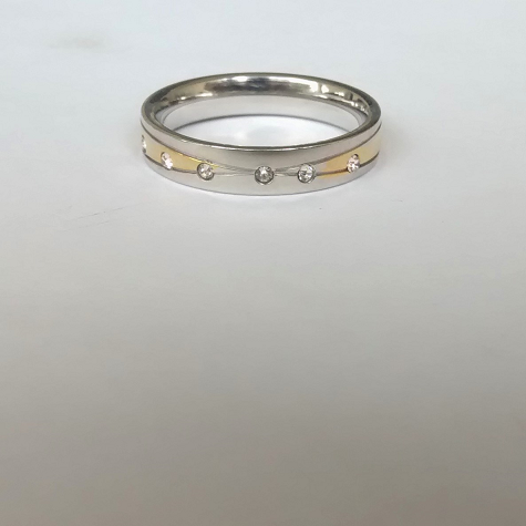ANILLO DE ACERO AROS DE MATRIMONIO 2 TONOS 6 CIRCONES EN CENTRO 4X1MM ANA000148