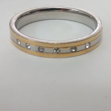 ANILLO DE ACERO  AROS DE MATRIMONIO 2 LÍNEAS DORADAS Y 1 PLATEADA 6 CIRCONES 4X1MM ANA000147