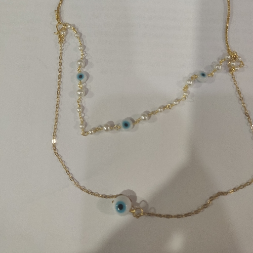 CADENA FABRICADA EN LAMINADO DOBLE, OJO TURCO Y PERLAS  CDL00012