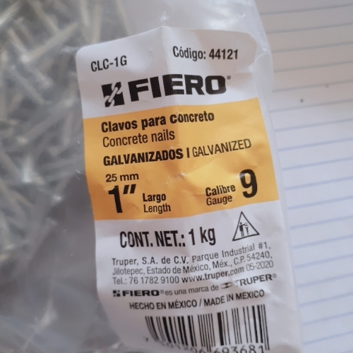 Clavo para concreto de 1" por unidad