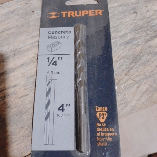 "BROCA PARA CONCRETO DE 1/4 X 4"" EN BLISTER, TRUPER"