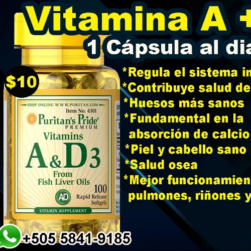 Vitamina A 1500mcg + D3 400iu, 100 Cápsulas