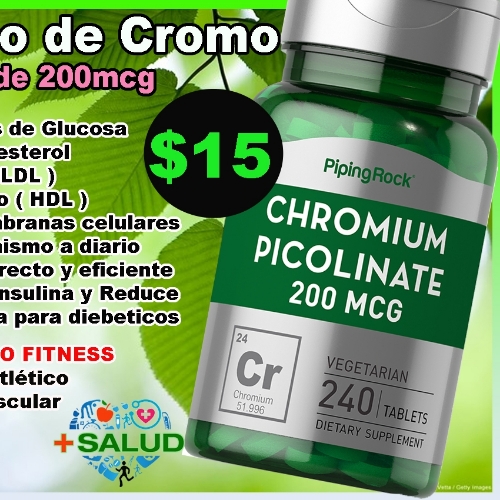 Policonitato de Cromo 200mcg Frasco de 240 Tabletas PipingRock
