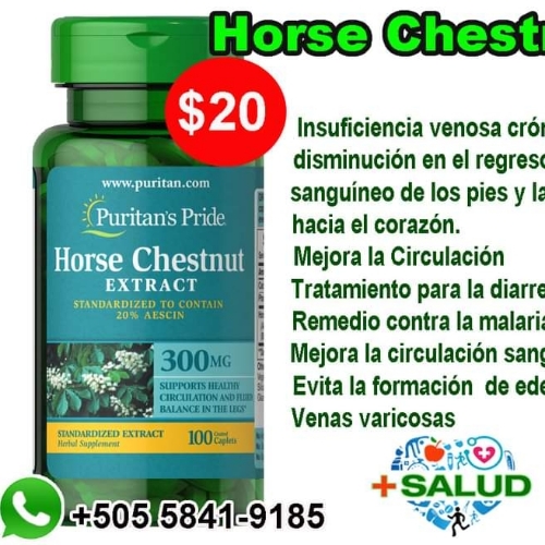 Horse Chestnut Extract 300mg Castaña de Indias 100 Cápsulas Puritans Pride